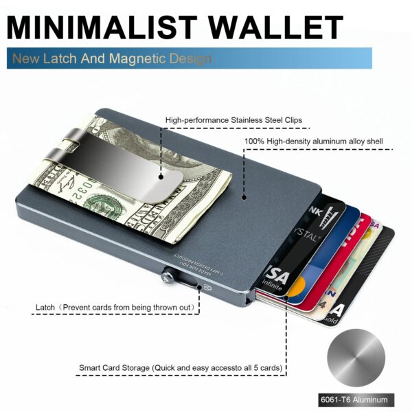 Minimalist Pop up Wallet with Money Clip, All Aluminum Slide Rfid Slim Card Holder - 图片 8