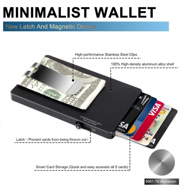 Minimalist Pop up Wallet with Money Clip, All Aluminum Slide Rfid Slim Card Holder - 图片 6
